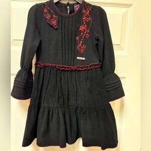 Mim-Pi Girls size 4Y Black Dress Set with 3D Red Heart & Stockings - vintage HTF